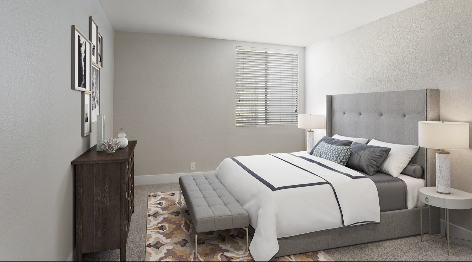 bedroom with large bed and lamps