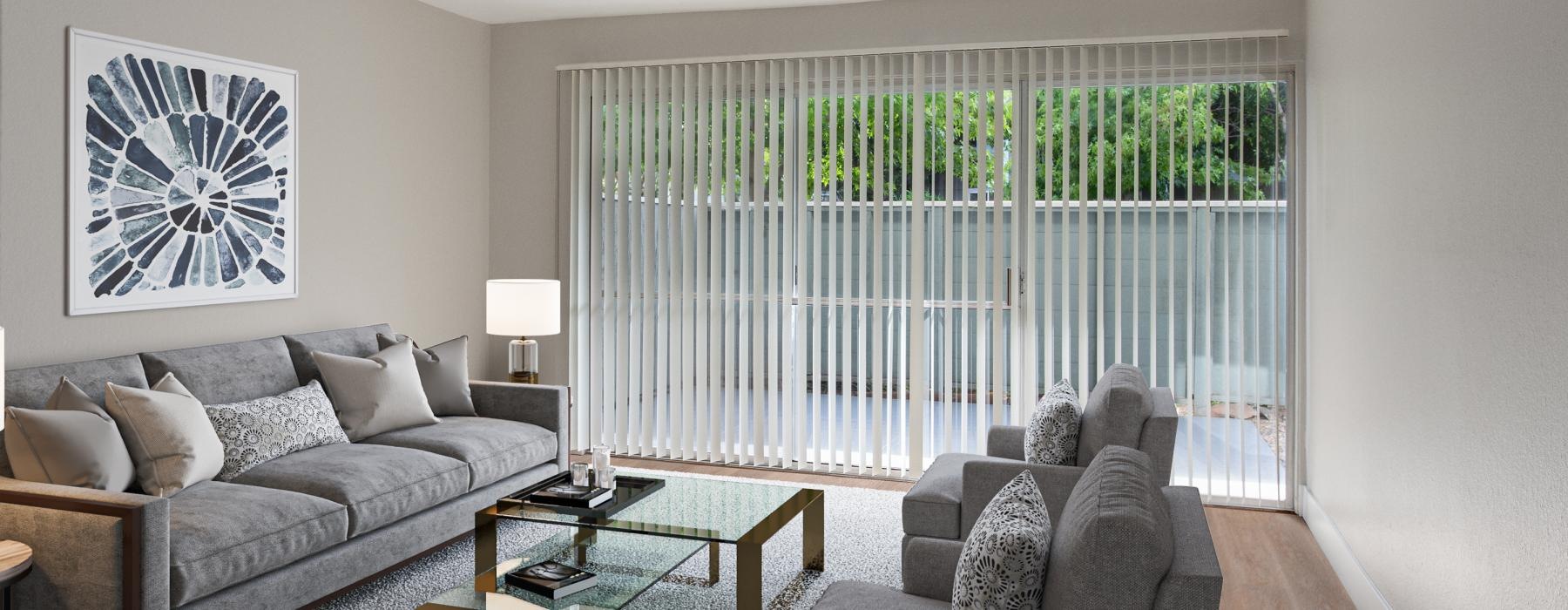 a living room with a large window